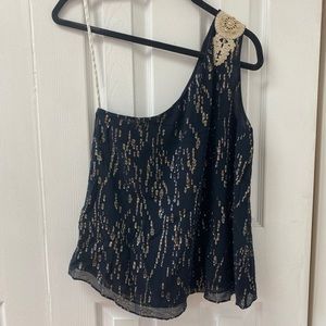 Lilly Pulitzer black gold one shoulder top size 6